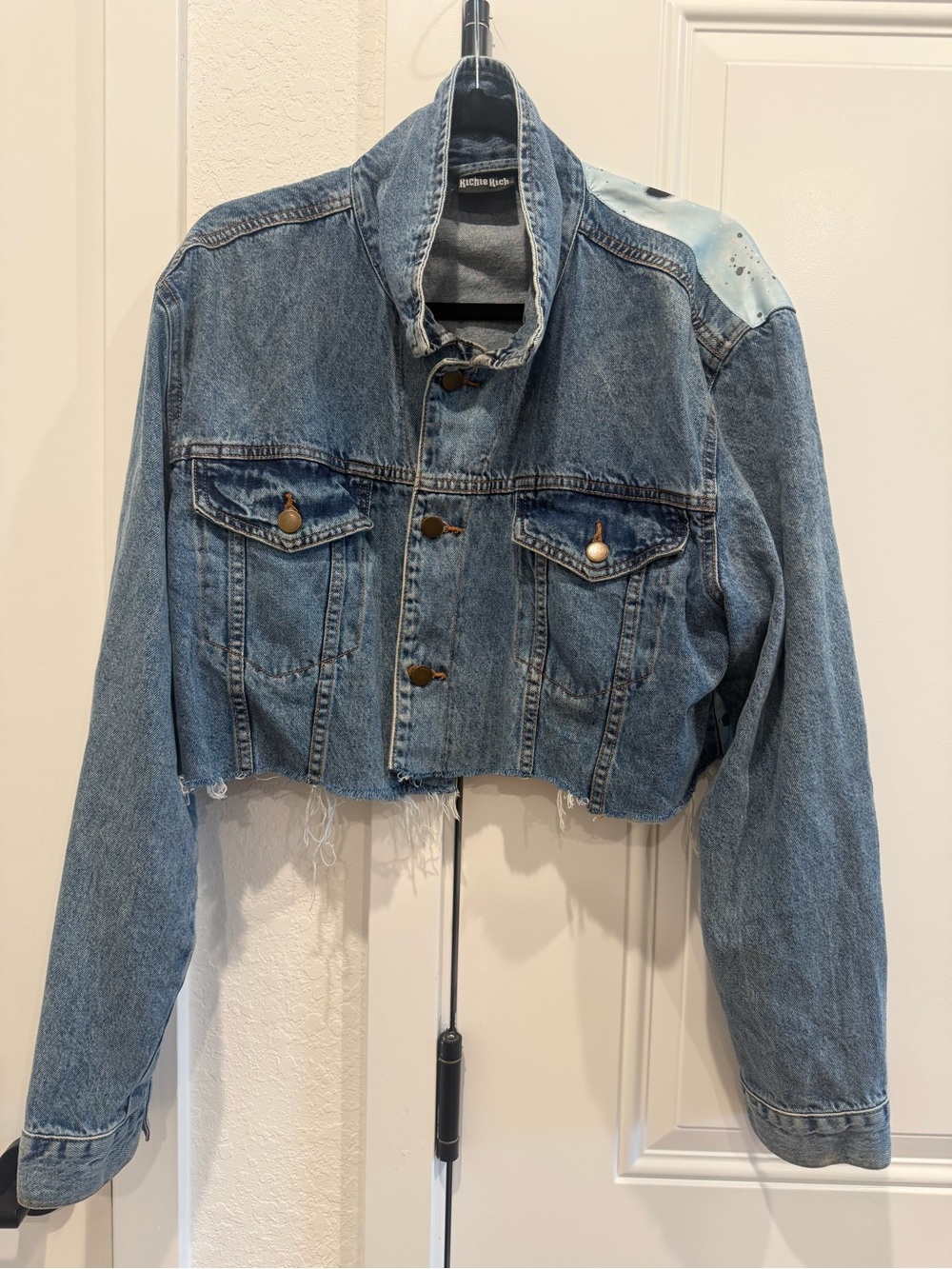 Reason Washed Blue Cropped Denim Jacket